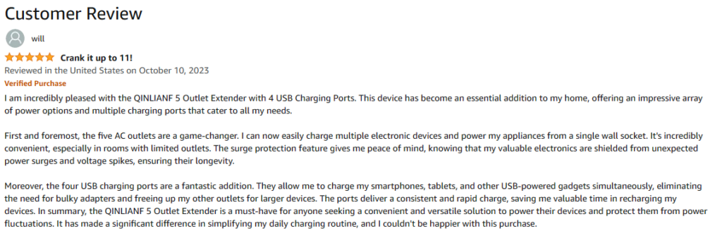 Example customer review wall charger.